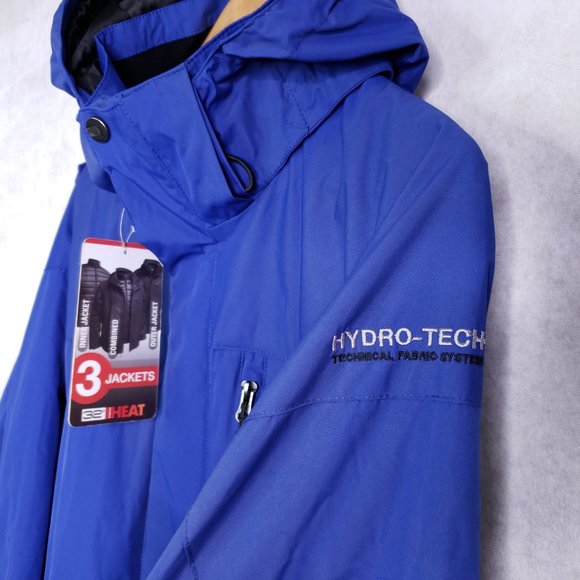 32 Degree Heat Performance Men's L Hydro-Tech Full Zip Rain Shell Jacket Blue - Picture 3 of 9